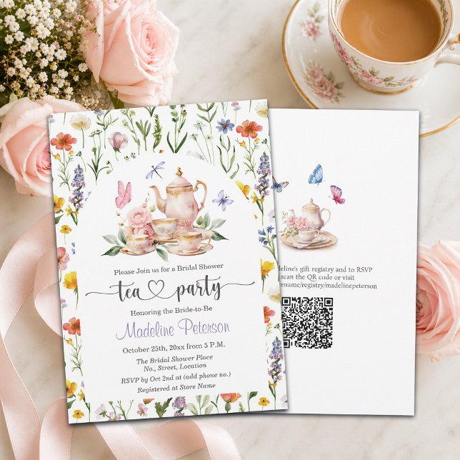 Invitación Fiesta del té con código QR de flores silvestres p (Subido por el creador)