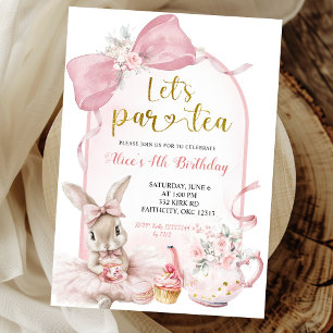 Invitación Fiesta del té conejito lazo floral rosa Coquette