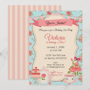 Invitación Fiesta del té de azúcar y especias (Floral azul)