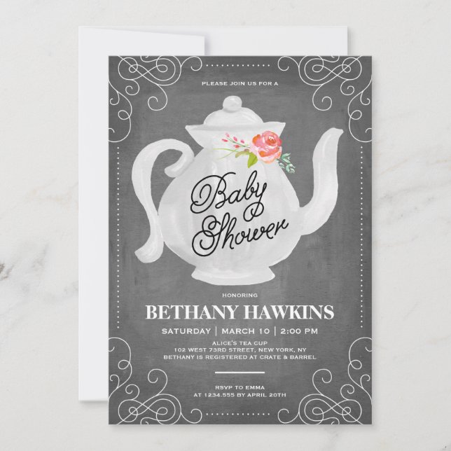 Invitación Fiesta del té de Baby Shower el | Baby Shower (Anverso)