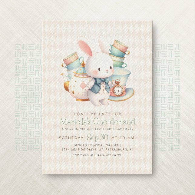 Invitación Fiesta del té de conejo de maravilla 1 cumpleaños (Subido por el creador)