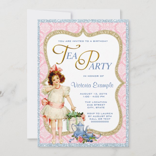 Invitación Fiesta del té de cumpleaños (Anverso)