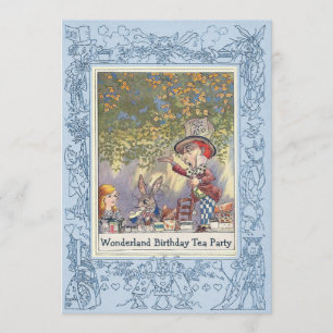 Invitación Fiesta del té de cumpleaños de Blue Mad Hatter