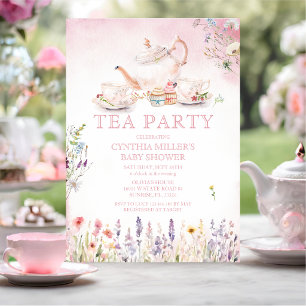 Invitación Fiesta del Té de Flor Silvestre Rosa para Baby Sho