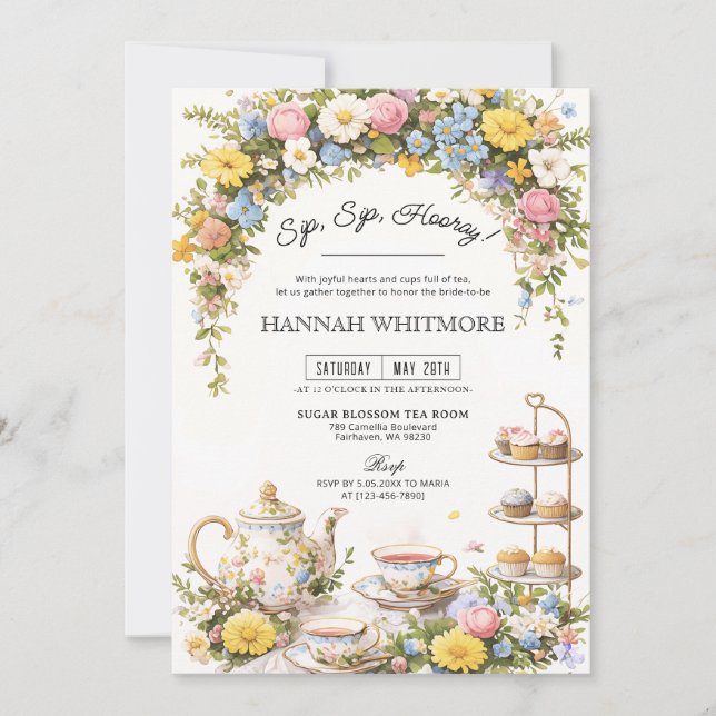 Invitación Fiesta del Té de Flores Silvestres de Primavera De (Anverso)