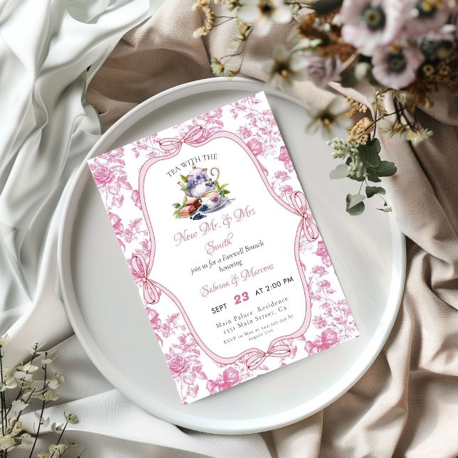 Invitación Fiesta del té de flores silvestres rosadas Despedi (Subido por el creador)