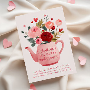 Invitación Fiesta del Té de Galentines y Brunch del Día de Sa