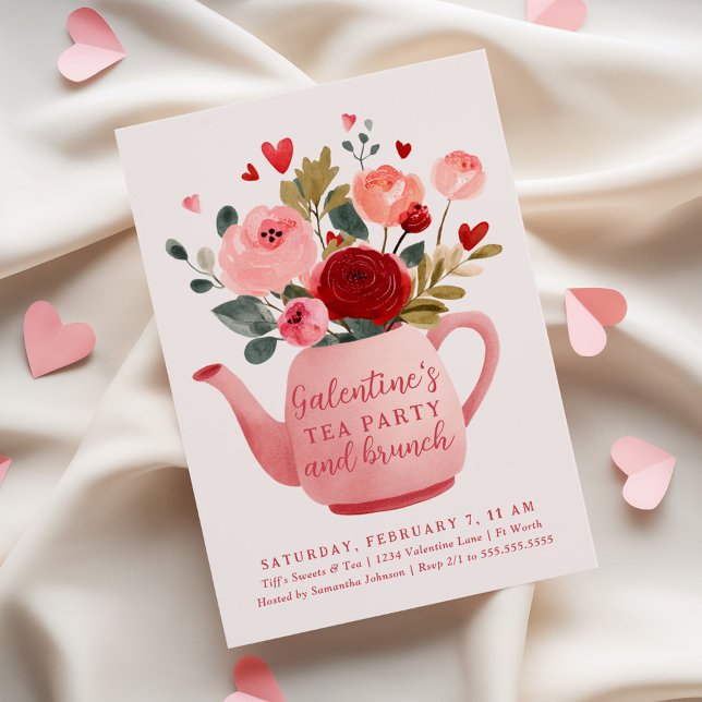 Invitación Fiesta del Té de Galentines y Brunch del Día de Sa (Subido por el creador)