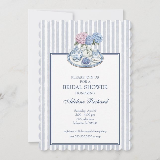 Invitación Fiesta del Té de Hortensias Despedida de Soltera (Anverso)