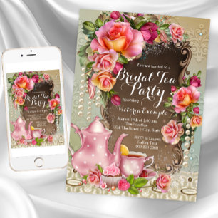 Invitación Fiesta del té de la novia Rosa Pearl