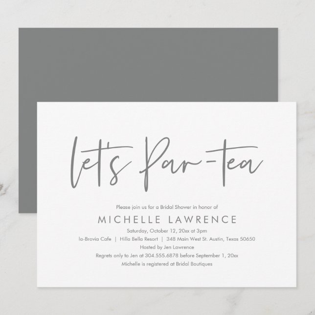 Invitación Fiesta del té de la tarde, ducha nupcial moderna (Anverso / Reverso)