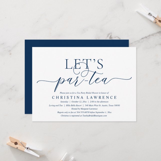 Invitación Fiesta del té de la tarde, futura novia, ducha de  (Anverso/Reverso In Situ)