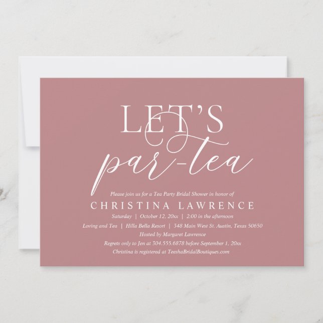 Invitación Fiesta del té de la tarde, futura novia, ducha de  (Anverso)