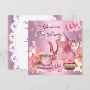 Invitación Fiesta del Té de la Tarde Tetera de Rosa Rosa Vint