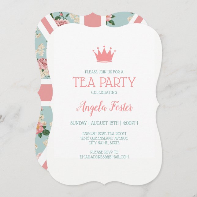Invitación Fiesta del Té de las Rosas Inglesas Union Jack (Anverso / Reverso)
