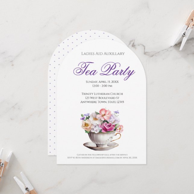 Invitación Fiesta del té de mujeres cristianas (Anverso/Reverso In Situ)
