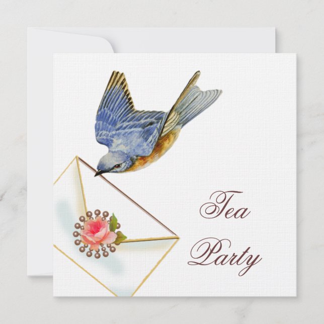 Invitación Fiesta del té de pájaro azul (Anverso)