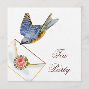 Invitación Fiesta del té de pájaro azul