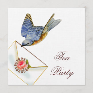 Invitación Fiesta del té de pájaro azul
