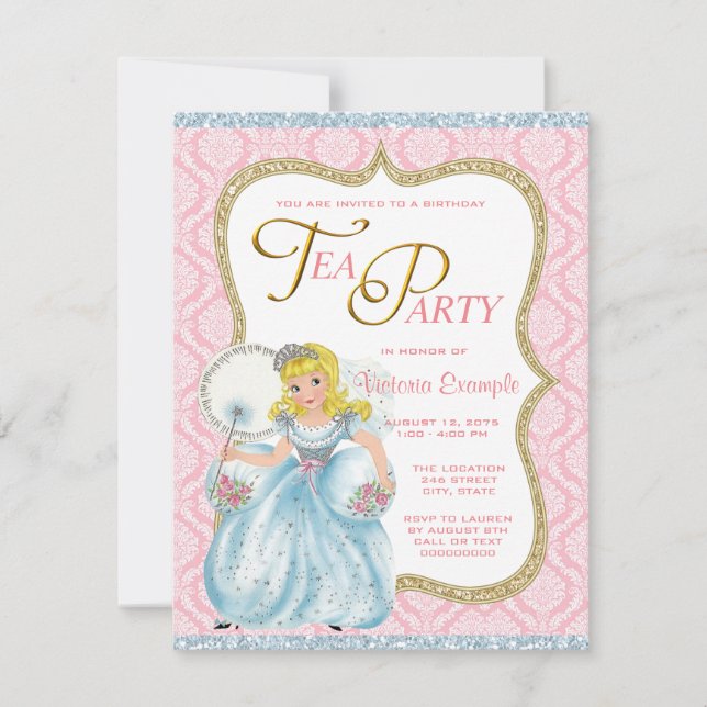 Invitación Fiesta del té de princesa (Anverso)