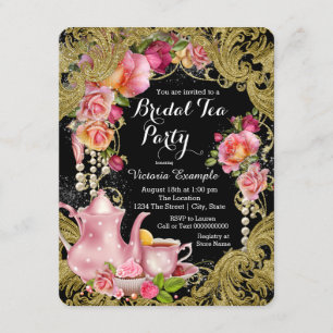 Invitación Fiesta del Té de Rosa Negra y Dorada