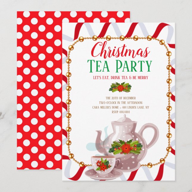 Invitación Fiesta del té del día de fiesta del navidad (Anverso / Reverso)