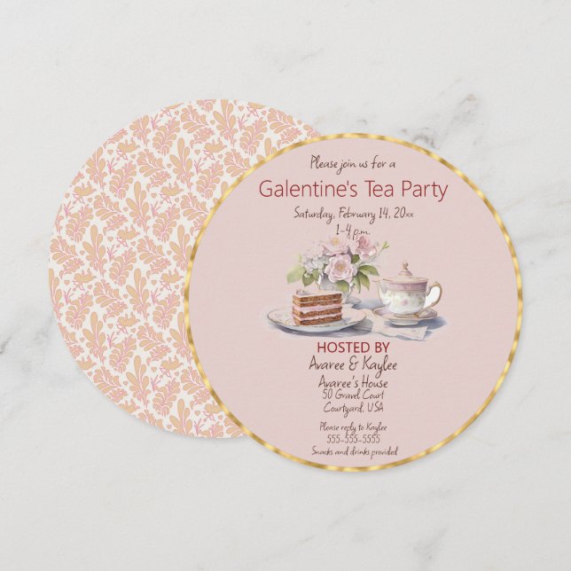 Invitación Fiesta del té del día de Galentine (Anverso / Reverso)