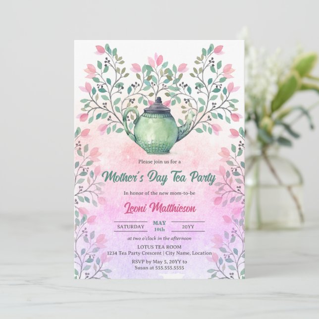 Invitación Fiesta del té del Día de la Madre (Anverso de pie)