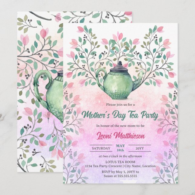 Invitación Fiesta del té del Día de la Madre (Anverso / Reverso)