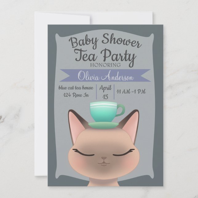 Invitación Fiesta del té del gato (Anverso)