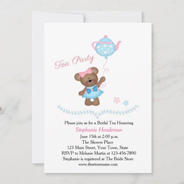 Invitación Fiesta del té del oso cortado (Anverso)