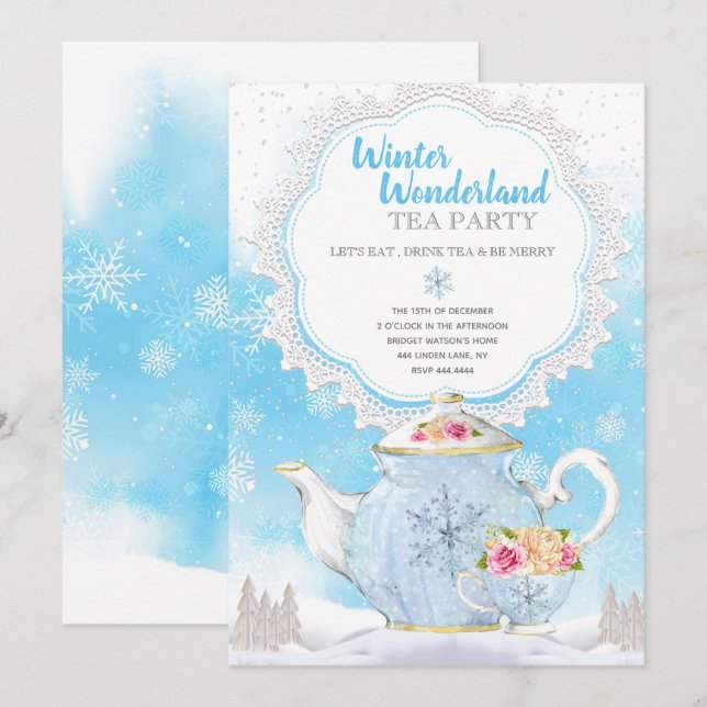 Invitación Fiesta del té del país de las maravillas del (Anverso / Reverso)