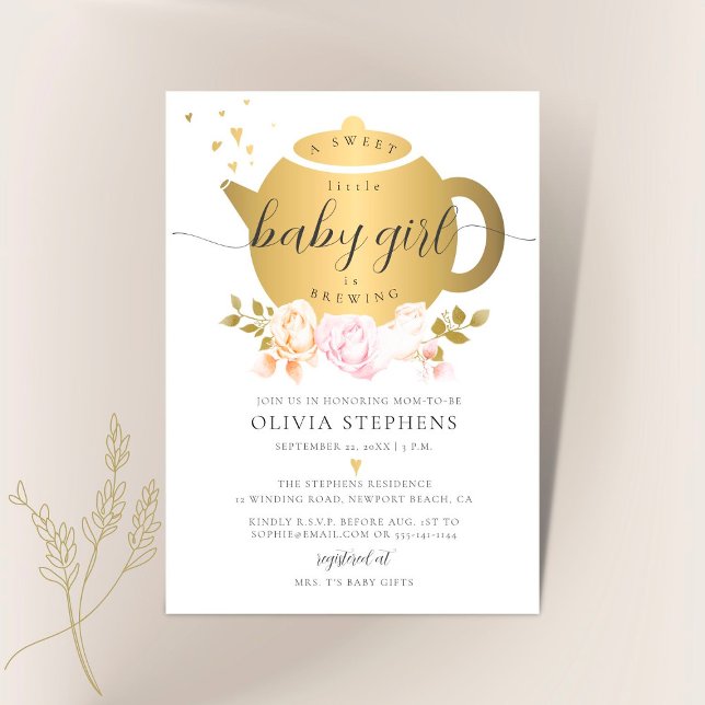 Invitación Fiesta del té Elegant Rosas modernos de oro Baby S (Subido por el creador)