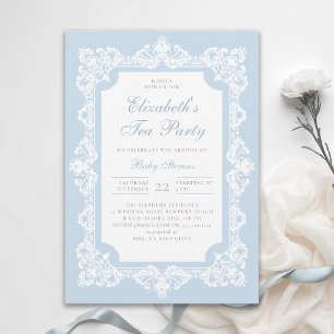 Invitación Fiesta del té Elegante encaje Azul polvoriento Cum