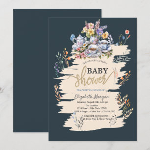 Invitación Fiesta del té en pradera de flores silvestres Baby