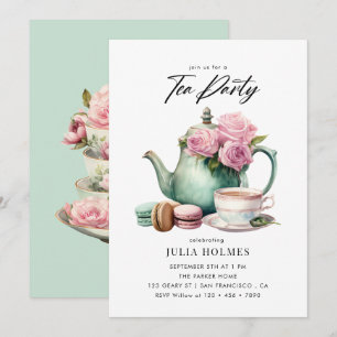 Invitación Fiesta del té en taza de té floral acuarela