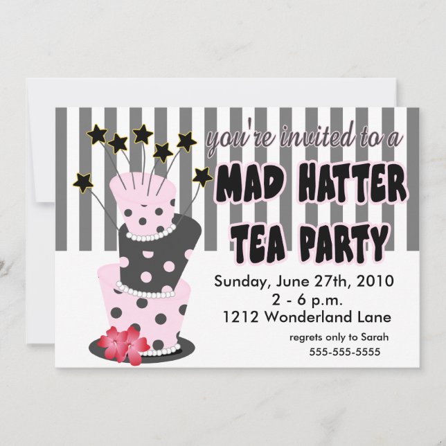 Invitación Fiesta del té enojada del sombrerero (Anverso)