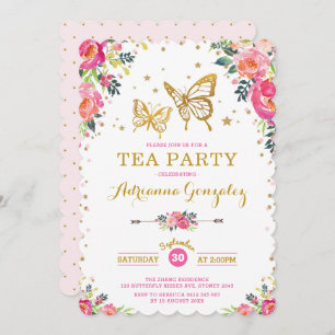 Invitación Fiesta del té floral de la acuarela bonita de la
