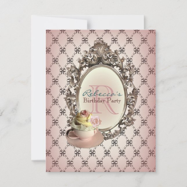 Invitación fiesta del té floral del inglés de la magdalena (Anverso)