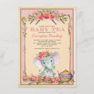 Invitación Fiesta del té floral rosada Baby Shower del