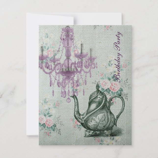 Invitación fiesta del té francesa del cumpleaños del jardín (Anverso)