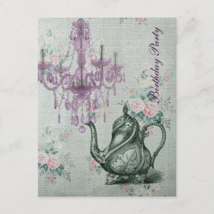 Invitación fiesta del té francesa del cumpleaños del jardín