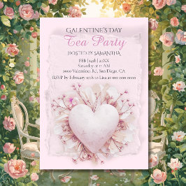 Invitación Fiesta del Té Galentine Corazón Sonrojado Encanto 