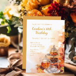 Invitación Fiesta del té otoñal Elegant 60 cumpleaños<br><div class="desc">Estas invitaciones para el cumpleaños 60 del fiesta de té otoño incluyen acuarela hojas de otoño y macetas de té. Perfecto para las elegantes celebraciones de cumpleaños del otoño.</div>