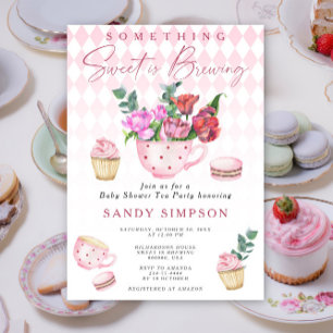 Invitación Fiesta del té para baby shower Algo dulce se está