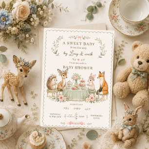 Invitación Fiesta del té para baby shower en el bosque florid