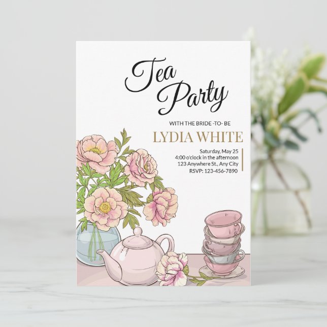 Invitación Fiesta del té para despedida de soltera Despedida  (Anverso de pie)