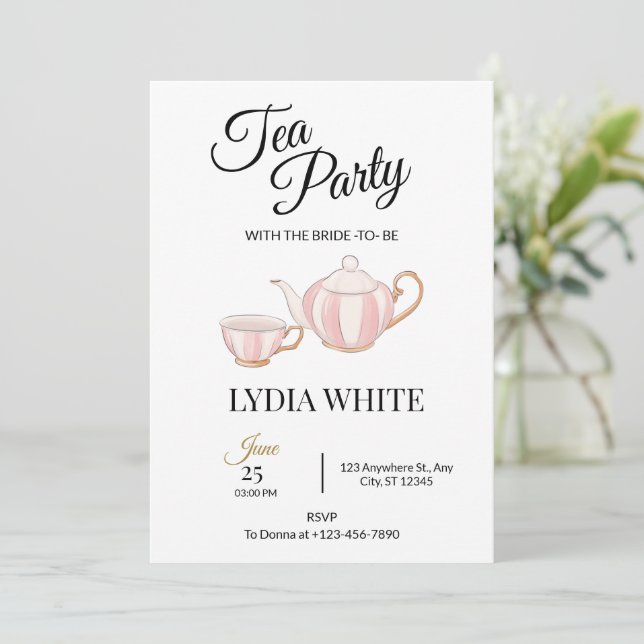 Invitación Fiesta del té para despedida de soltera Despedida  (Anverso de pie)