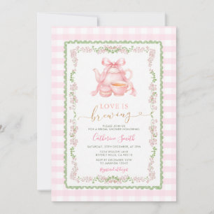 Invitación Fiesta del Té Rosa Amor en Ebullición Despedida de