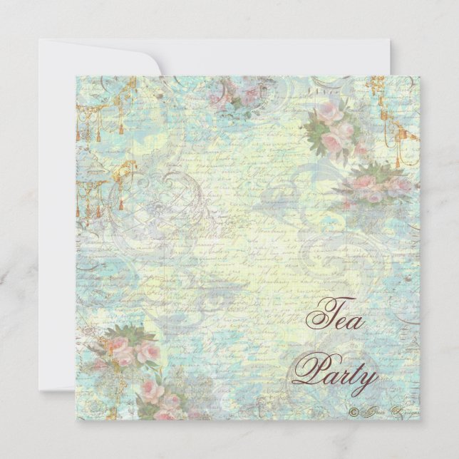 Invitación Fiesta del té rosa rosa de Victoria (Anverso)